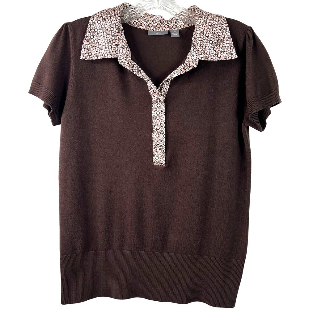 apt. 9 Vintage Women's Brown Collared Blouse Y2K Office Wear Casual Top Size M